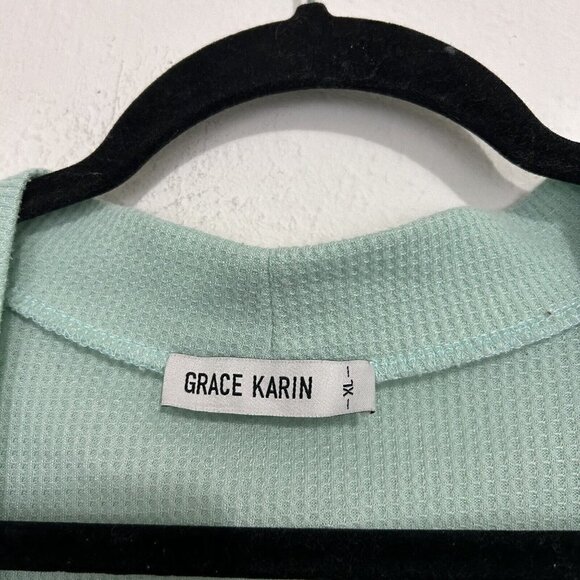 GRACE KARIN Green Lightweight Oversized Cardigan Sweater Waffle Knit Long Sz XL - Picture 7 of 10